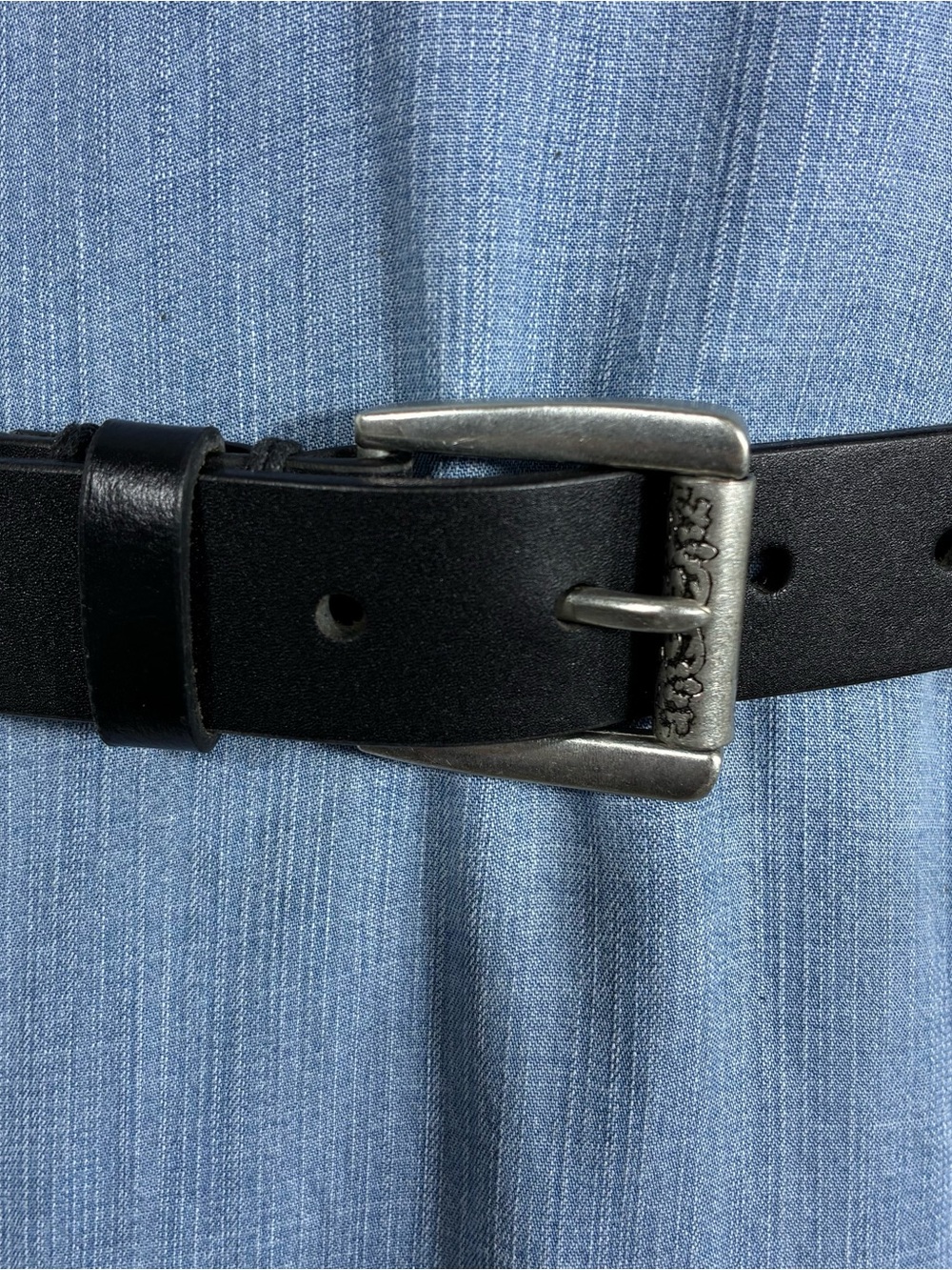 Womens belt XL black genuine leather engraved buckle weaved strap made in India